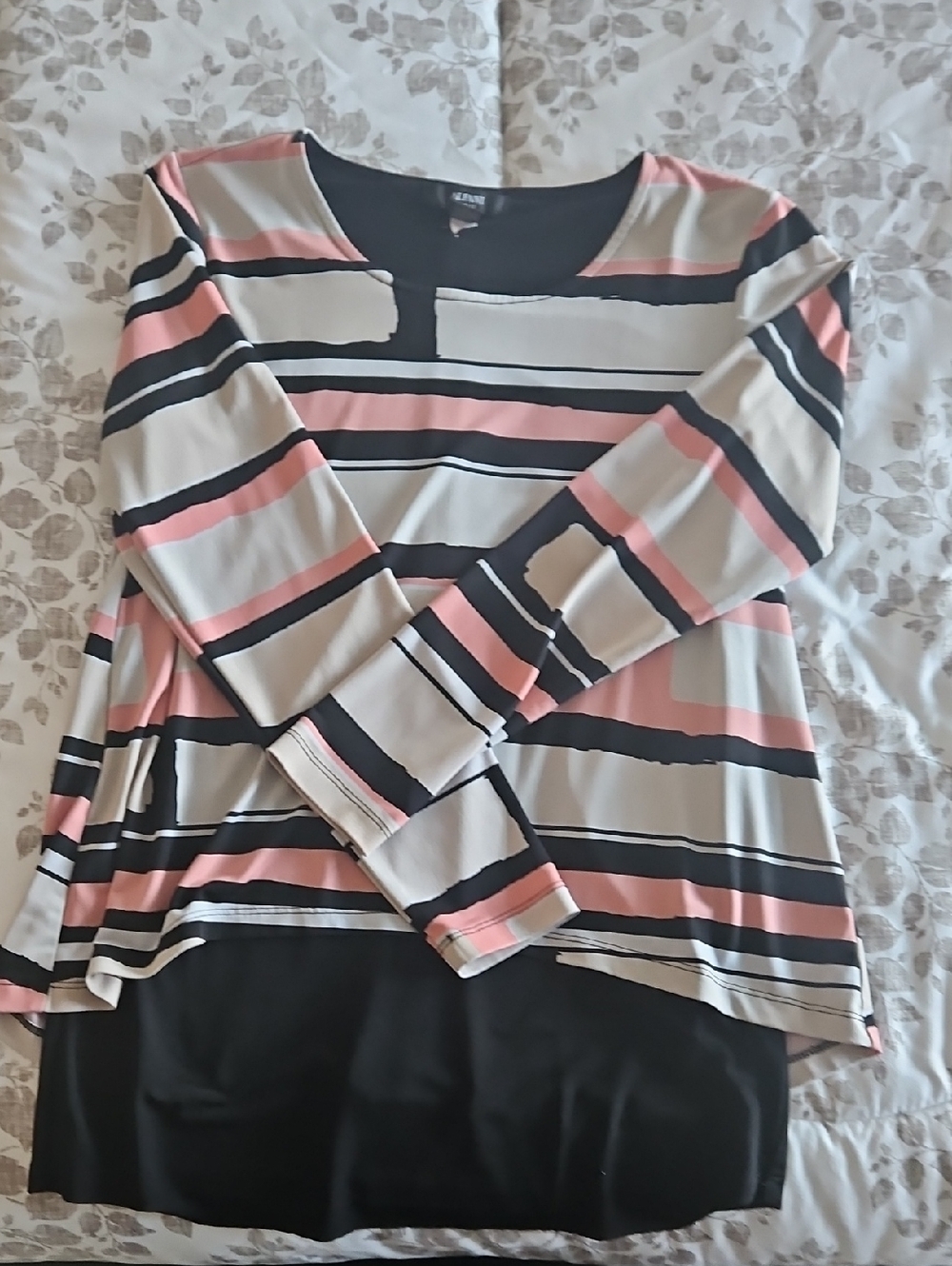Alfani Striped Long Sleeve Tee in Pink, Black & Cream